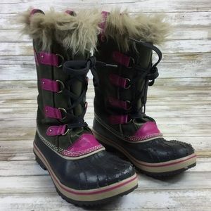 SOREL DARK GREY & PINK FAUX FUR SUEDE UPPER BOOTS
